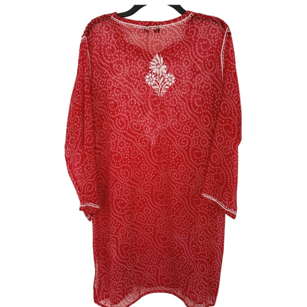 Embroidered Bright Red Kurti - Picture 4 of 5